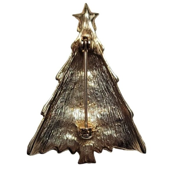 Liz Claiborne Christmas Tree Green Enamel Gold Tone Pin Brooch, Signed - Picture 4 of 7